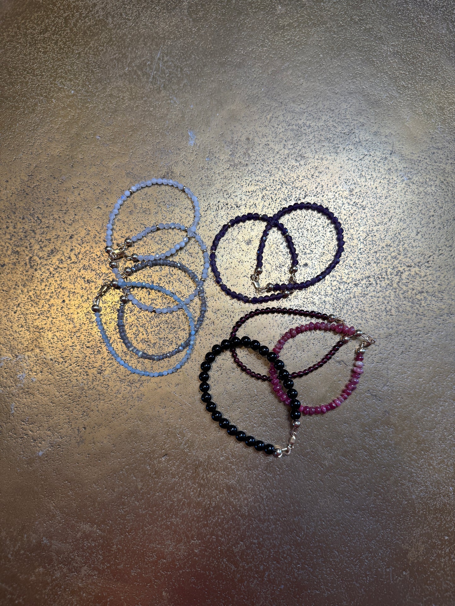 Delicate Beaded Bracelets (2) - Moonstone with Gold Beads