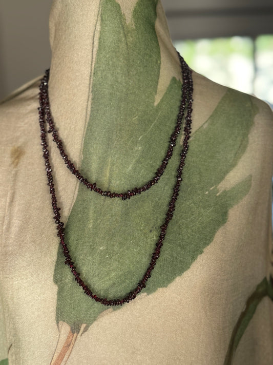 Extra Long Garnet Bead Necklace with Gold Accents