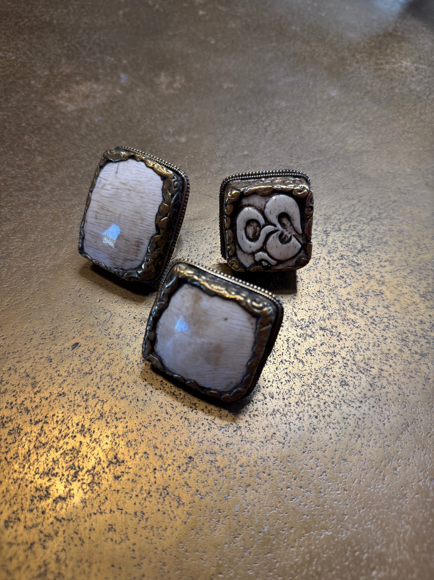 Chunky Brass and Shell Ring - Rectangle