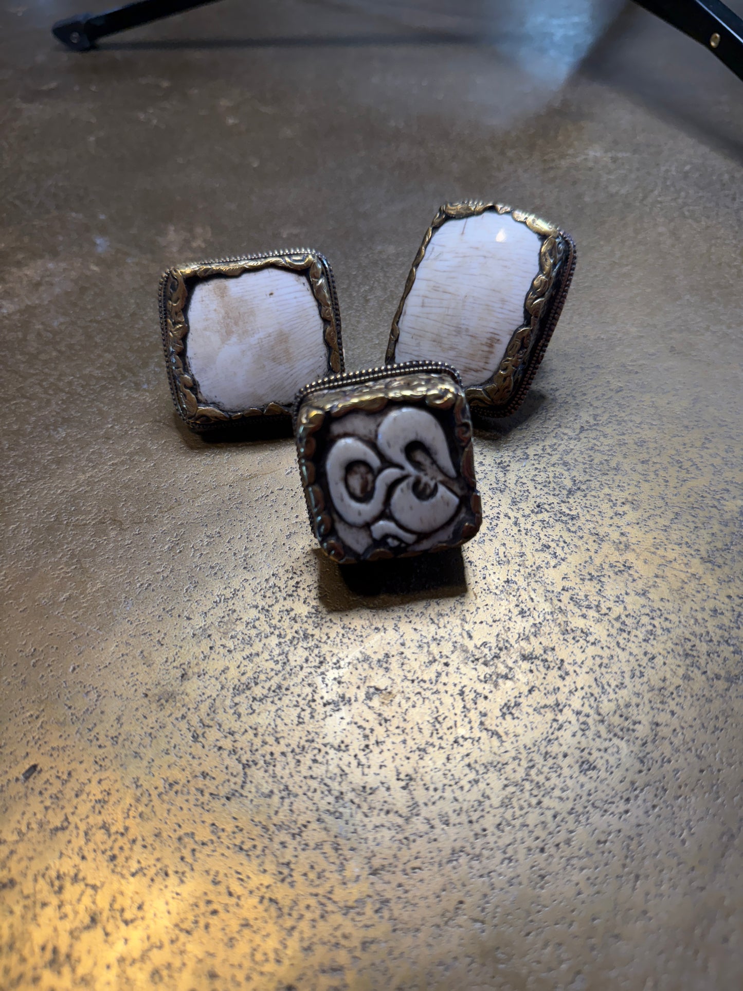 Chunky Brass and Shell Ring - Rectangle