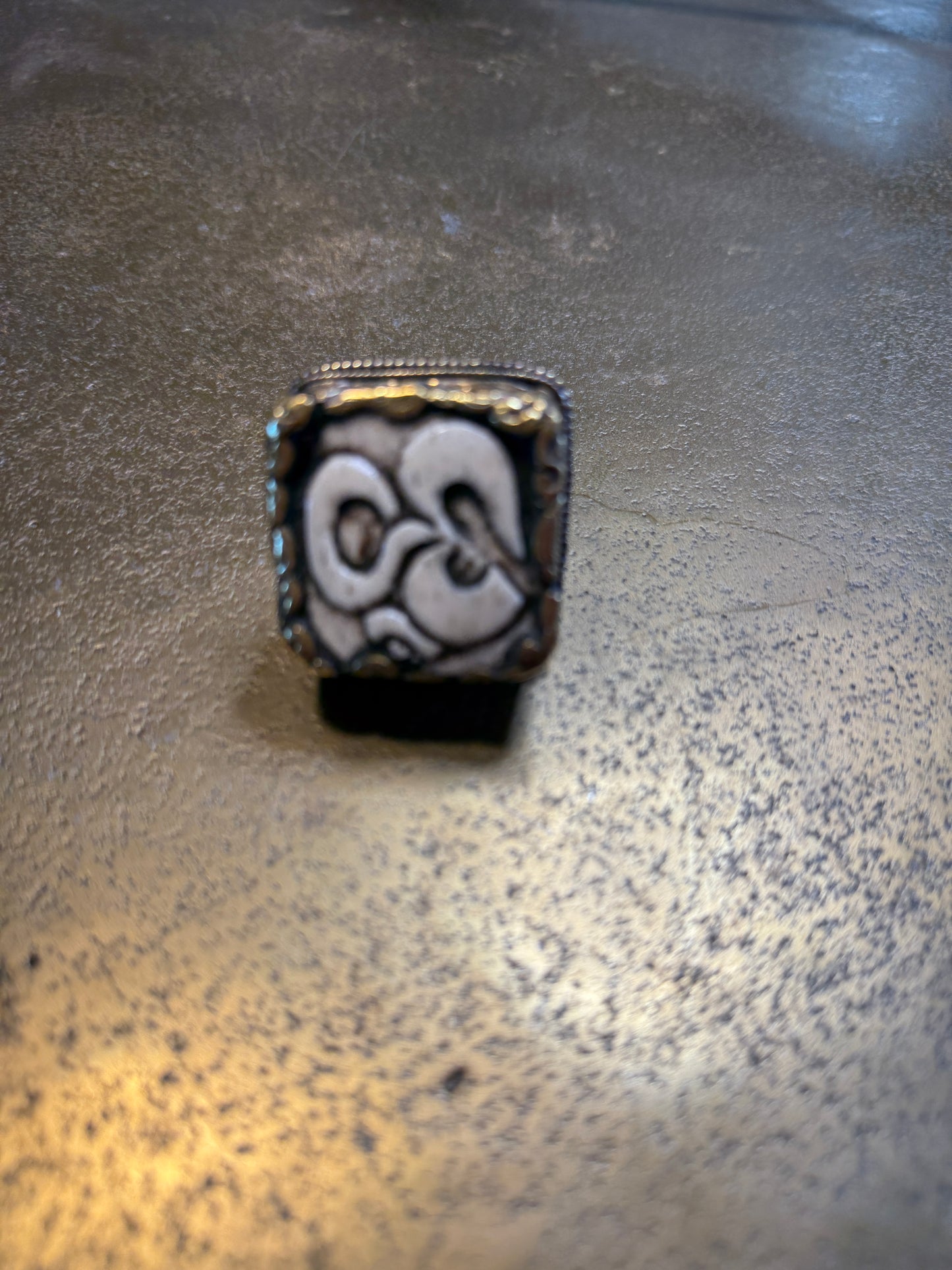 Chunky Brass and Shell Ring - Rectangle