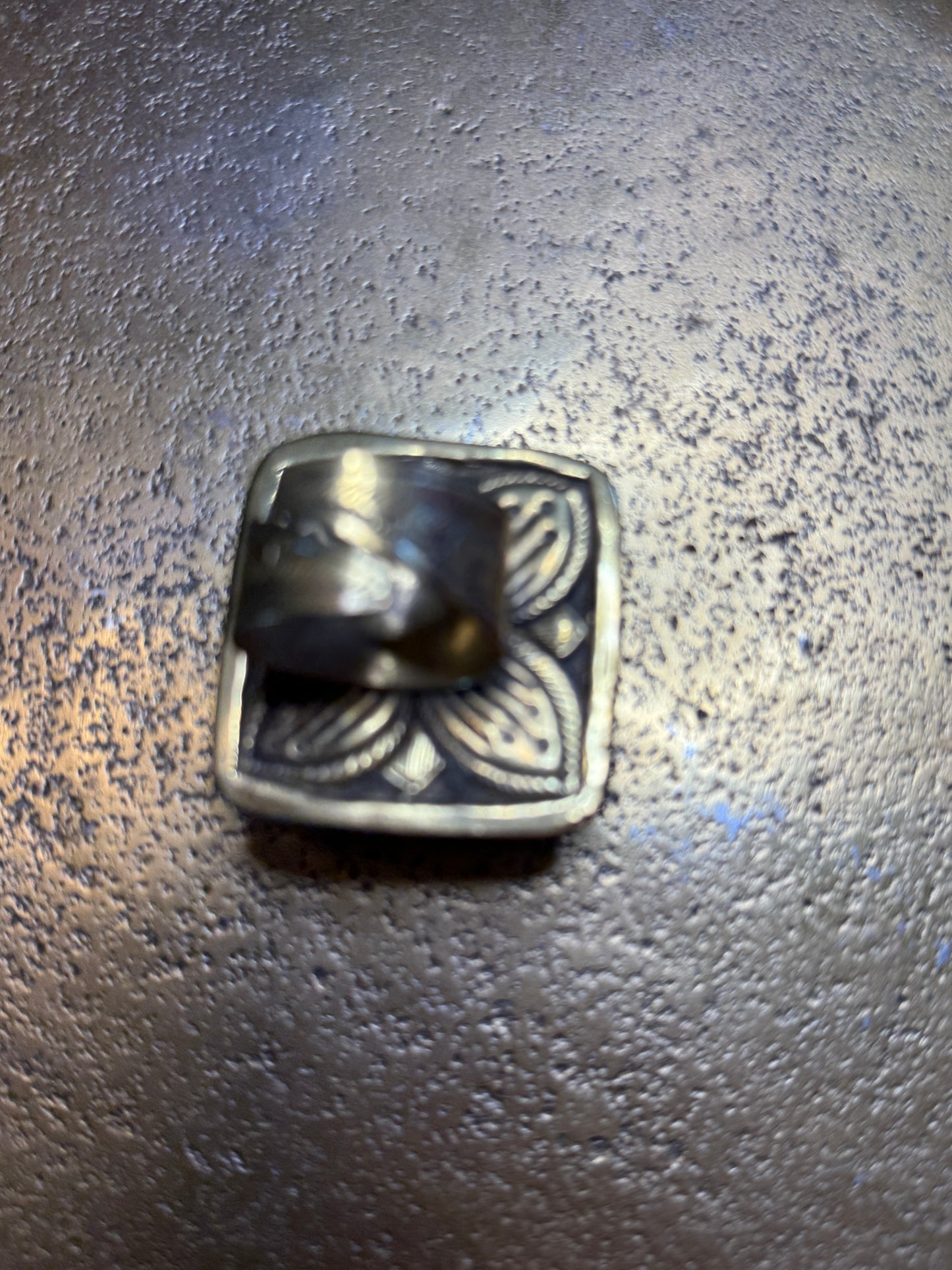 Chunky Brass and Shell Ring - Rectangle