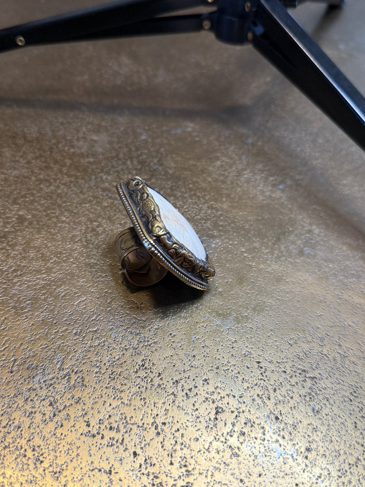 Chunky Brass and Shell Ring - Rectangle