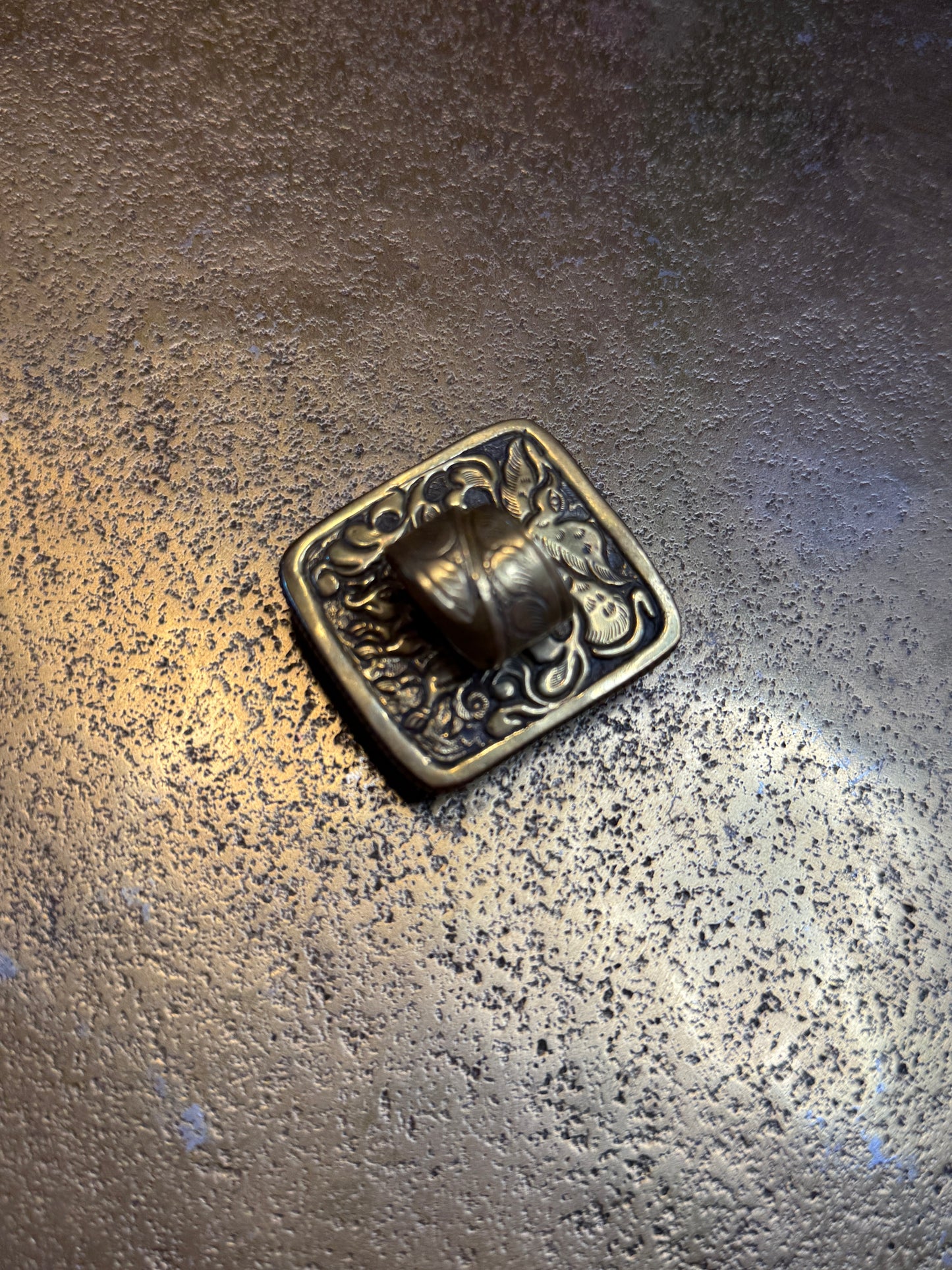 Chunky Brass and Shell Ring - Rectangle