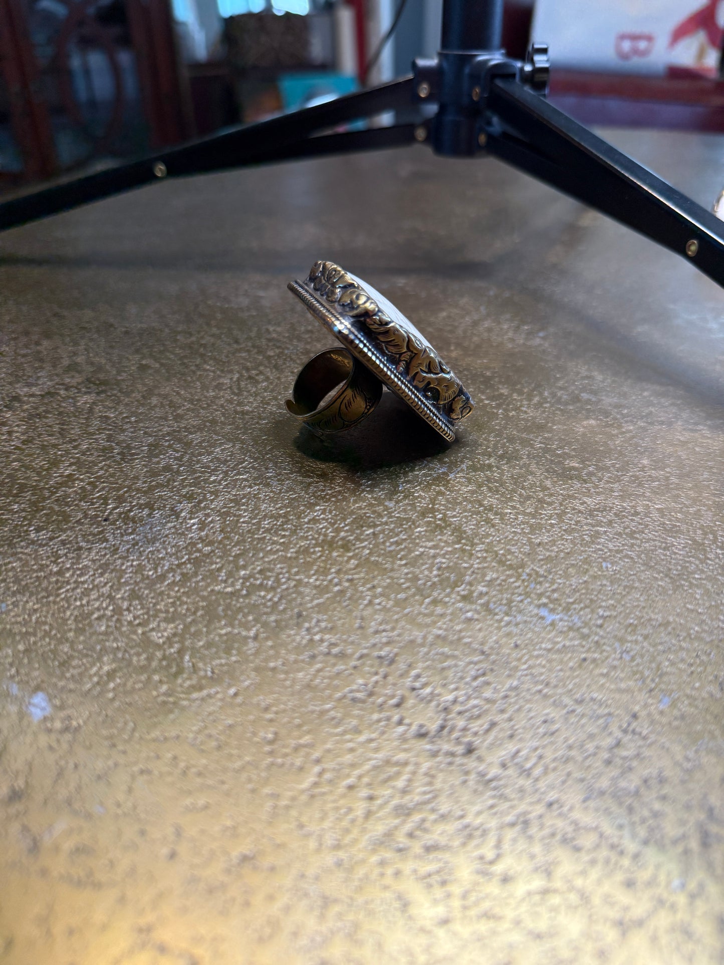 Chunky Brass and Shell Ring - Rectangle