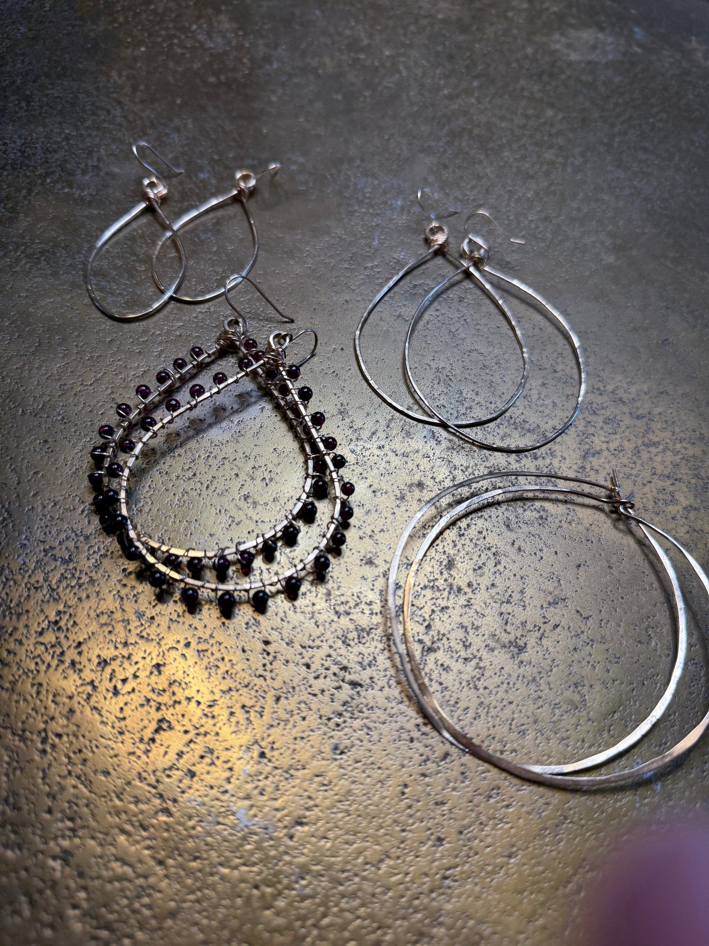 Hammered Gold Teardrop Hoop Earring